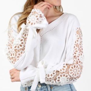 French Connection - Leona Crop Lace Mix Sweater